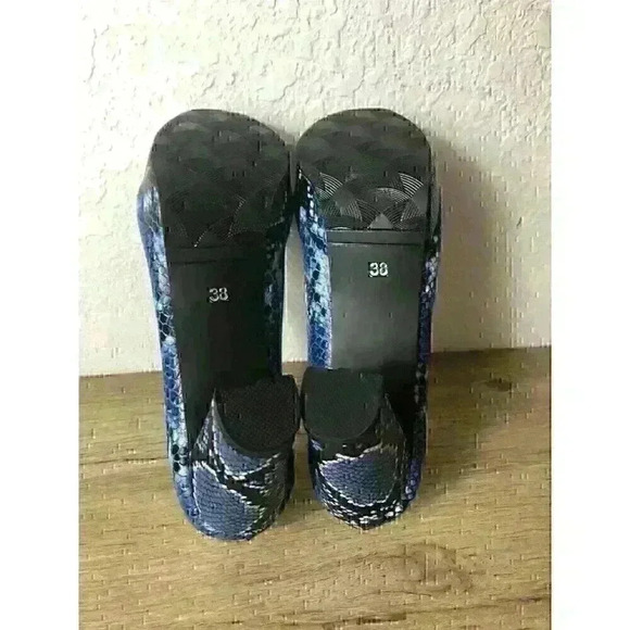 Women's Snake Leather Shoes Block High Heels Platform Round Toe Ladies Pumps 38 - Picture 7 of 9